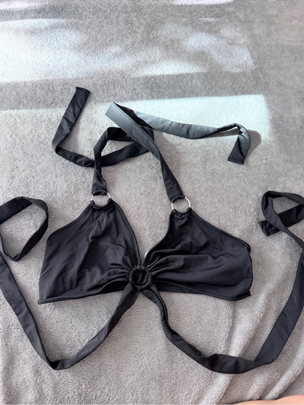 iHeartRaves Black Halter Bikini Top with Ring Detail